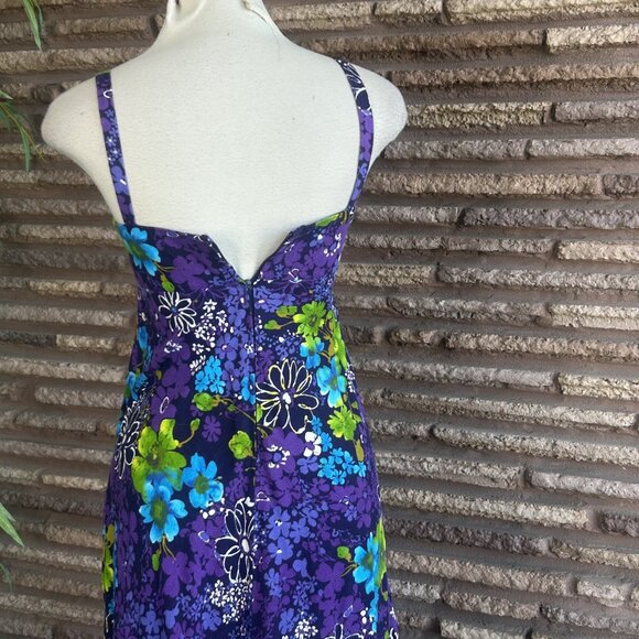 Vintage Hawaiian Floral Rockabilly Tie Front Handmade Maxi Tiki Dress - Picture 4 of 10